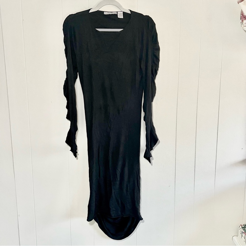 Autumn Cashmere Ruched Sleeves Black Long Dress Silk Cashmere Size Large